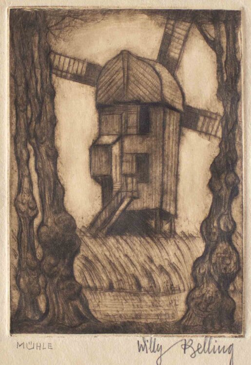 Willy Belling - Mühle - Ende 1800 - Radierung