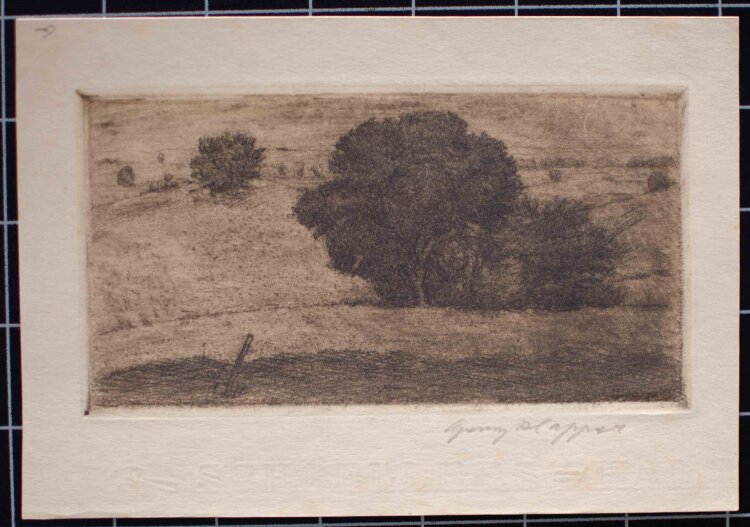 Georg Klapper - Hügellandschaft mit Baum - Anfang 1900 - Radierung in Braunton