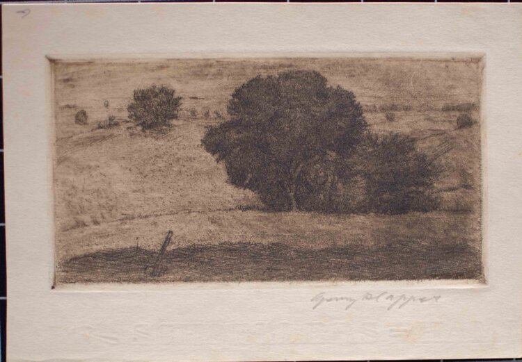 Georg Klapper - Hügellandschaft mit Baum - Anfang 1900 - Radierung in Braunton