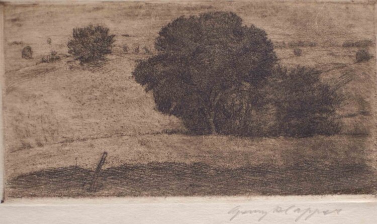 Georg Klapper - Hügellandschaft mit Baum - Anfang 1900 - Radierung in Braunton