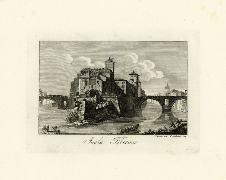 Tommaso Cuccioni - Tiberinsel Tommaso Cuccioni Tiber Rom Insel Italien Stahlstich - um 1830 - Kupferstich