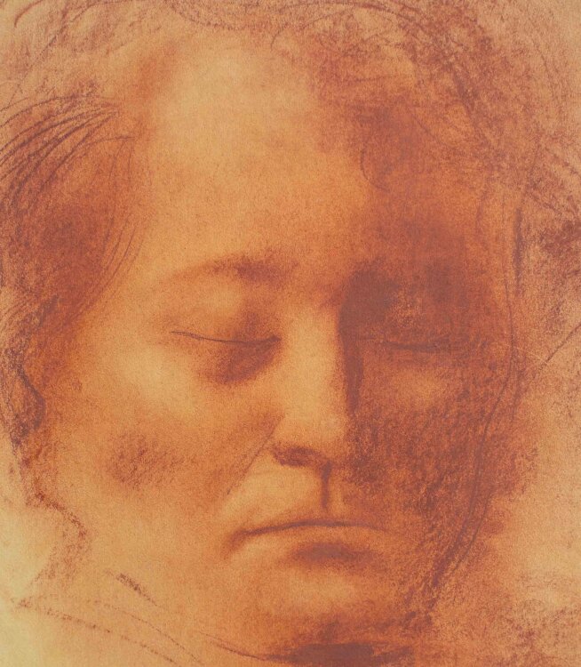 Willi Schmid - Männerkopf mit geschlossenen Augen - 1927 - Rötel