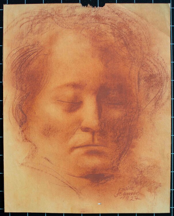 Willi Schmid - Männerkopf mit geschlossenen Augen - 1927 - Rötel