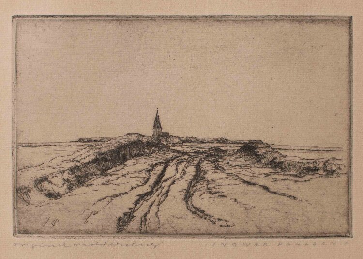 Ingwer Paulsen - Landschaft mit Kirchtum - o.J. - Radierung