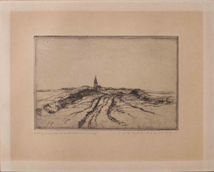 Ingwer Paulsen - Landschaft mit Kirchtum - o.J. - Radierung