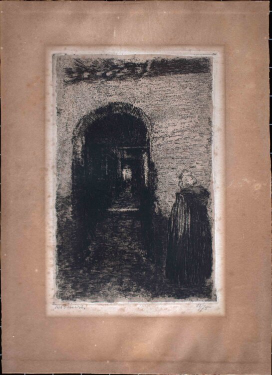 René Bosiers - Bäeuerin bei einer Pforte - Anfang 1900 - Radierung
