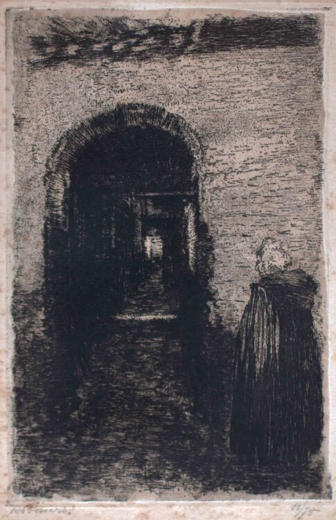 René Bosiers - Bäeuerin bei einer Pforte - Anfang 1900 - Radierung