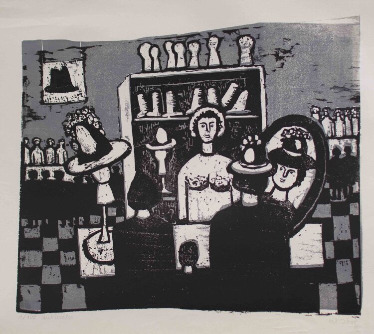 Wolfgang Jörg - Hutladen - o.J. - Linoldruck