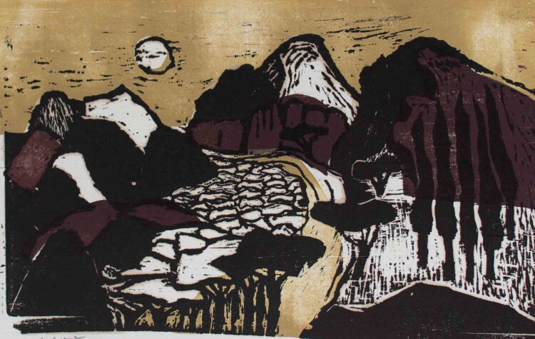 Wolfgang Jörg - Landschaft - 1980er - Linolschnitt