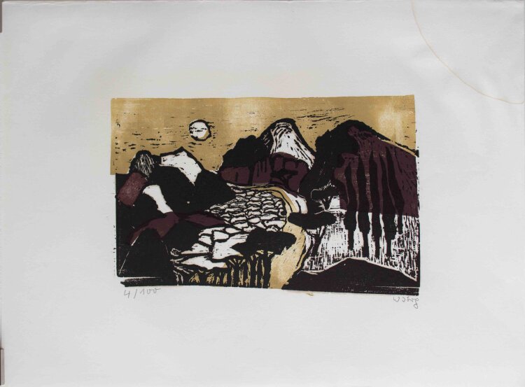 Wolfgang Jörg - Landschaft - 1980er - Linolschnitt