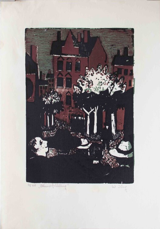 Wolfgang Jörg - Männerfrühling - o.J. - Linoldruck