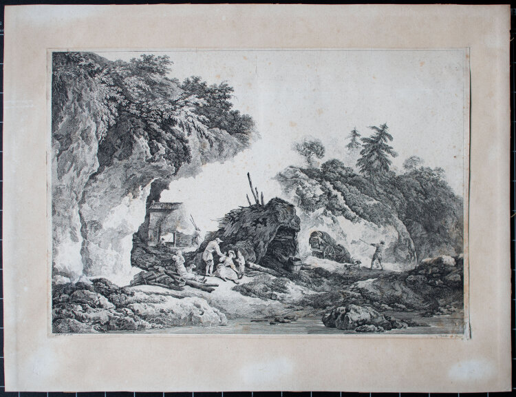 Philipp Jakob Loutherbourg d. J. - Rastende am Ufer in Landschaft - 1772 - Radierung
