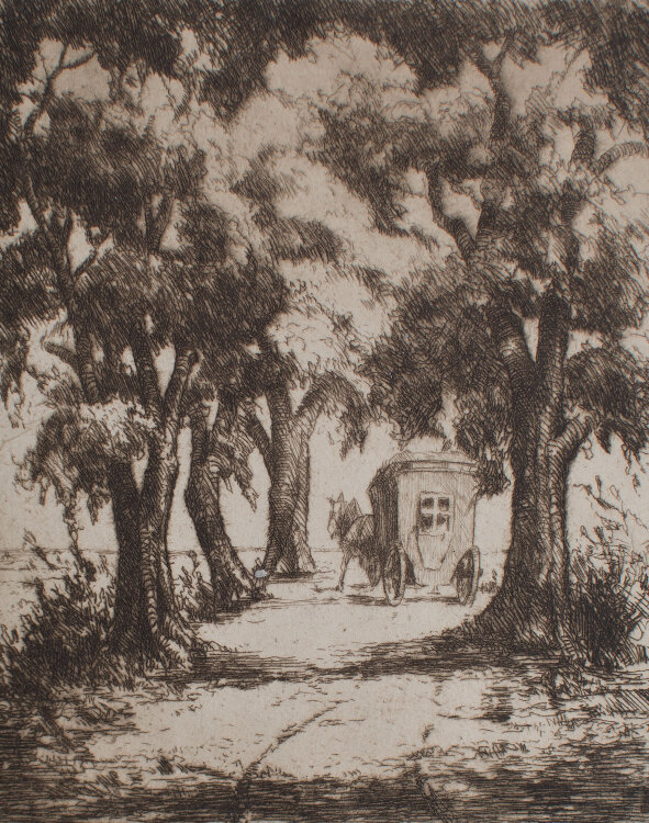 Bernhard Witschel - Landstraße mit Kutschwagen - o.J. - Radierung