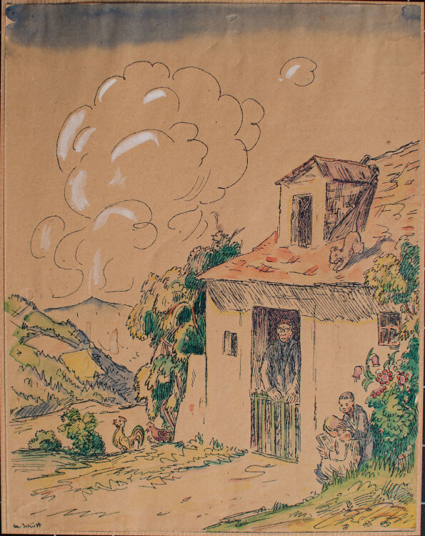 Gustav Schütt - Haus in den Bergen - undatiert - Aquarell