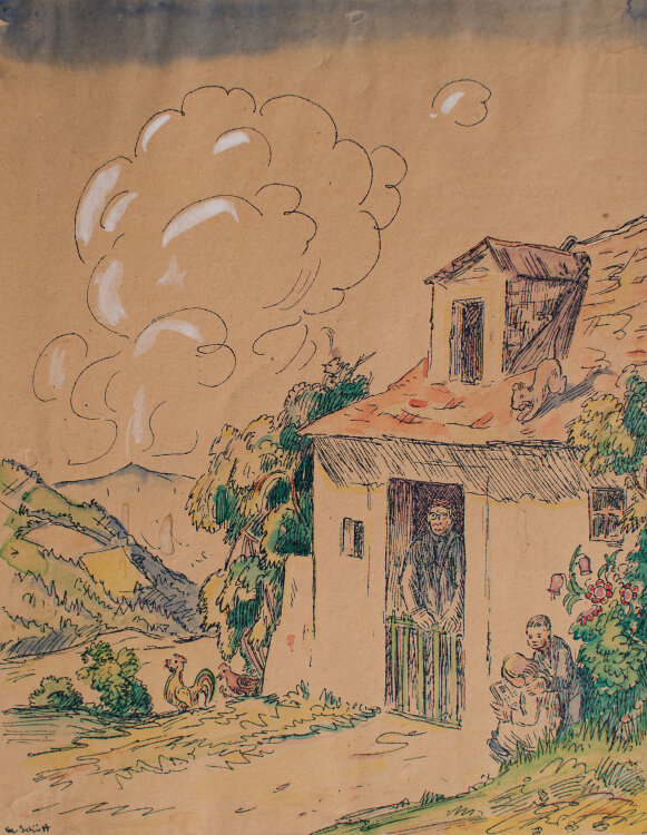 Gustav Schütt - Haus in den Bergen - undatiert - Aquarell