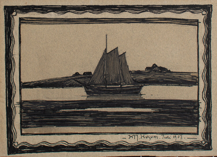 unbekannt - Segelboot vor Husum - 1907 - Tusche