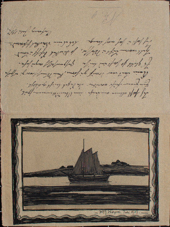 unbekannt - Segelboot vor Husum - 1907 - Tusche
