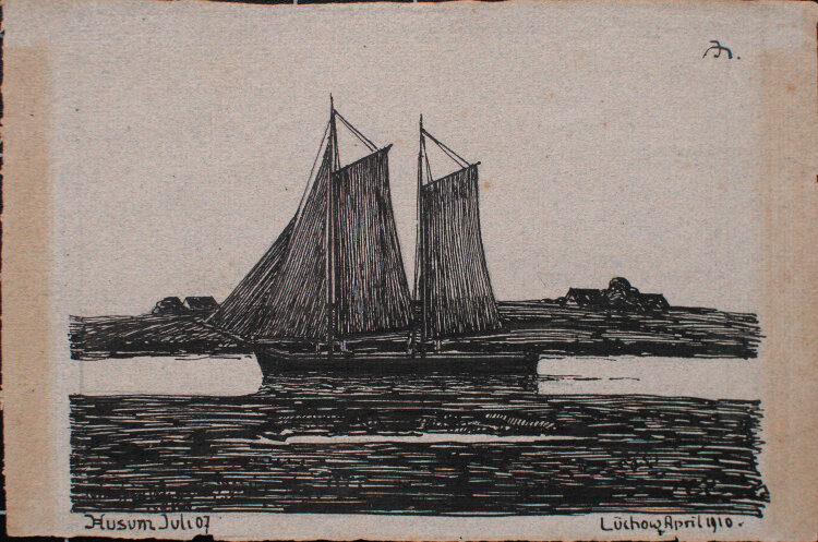 unbekannt - Segelboot vor Husum - 1907 - Tusche
