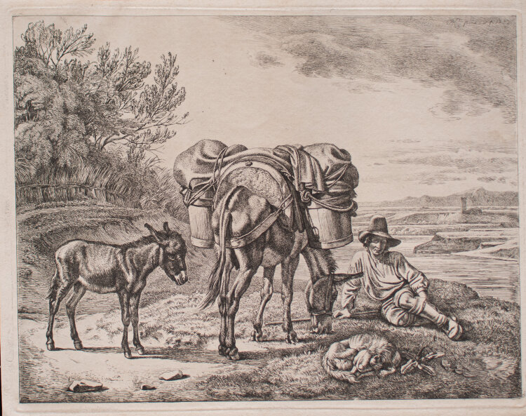 Johann Adam Klein - Rast eines Reisenden mit Esel - 1822 - Kupferstich