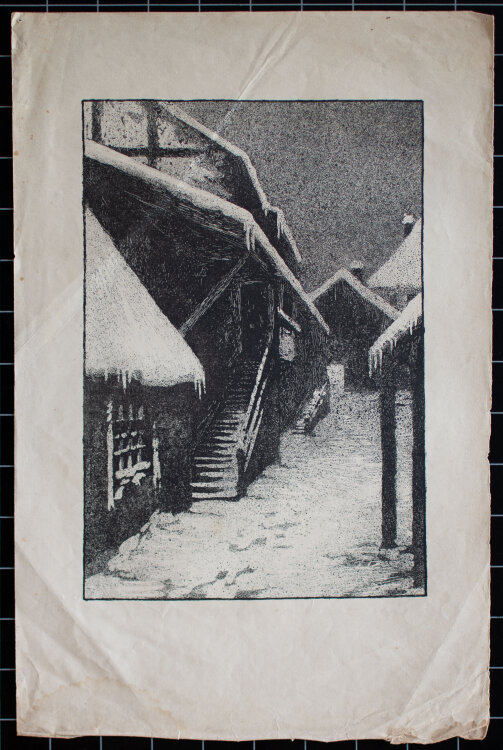 unbekannt - Winterliches Dorfbild - Anfang 1900 - Lithografie