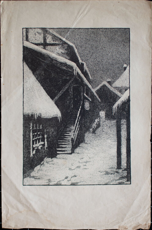 unbekannt - Winterliches Dorfbild - Anfang 1900 - Lithografie