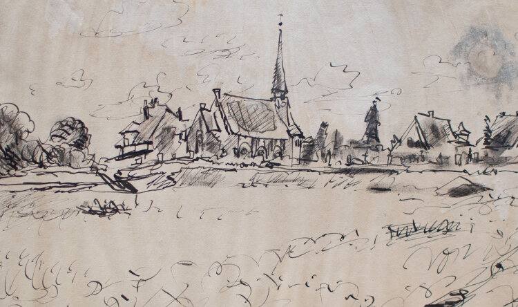 Rudolf Grothkop - Dorflandschaft - 1953 - Tusche Zeichnung