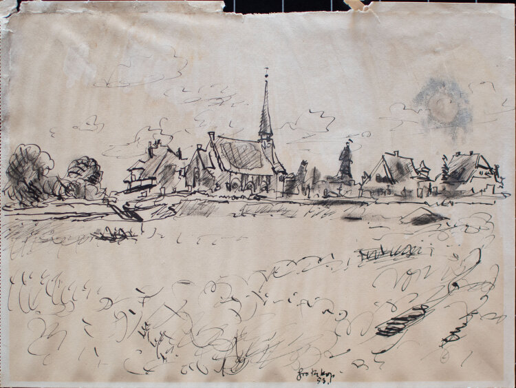 Rudolf Grothkop - Dorflandschaft - 1953 - Tusche Zeichnung