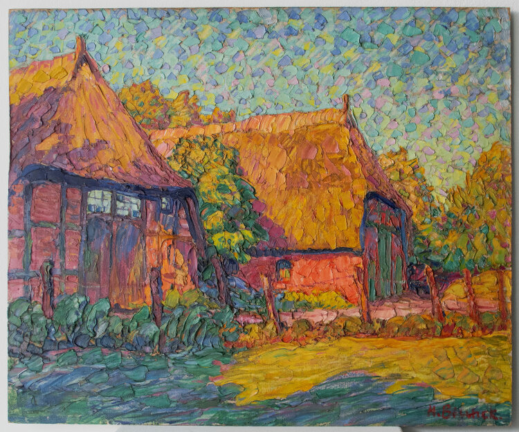 Heinrich Blunck - Scheunen in Süsel - um 1919 - Öl auf Malpappe