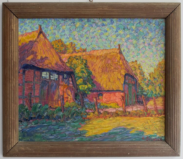Heinrich Blunck - Scheunen in Süsel - um 1919 - Öl auf Malpappe