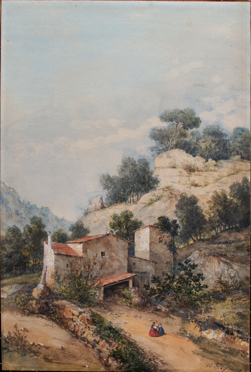 Adrien Lucy - Landschaft mit Gehöft - o.J. - Aquarell