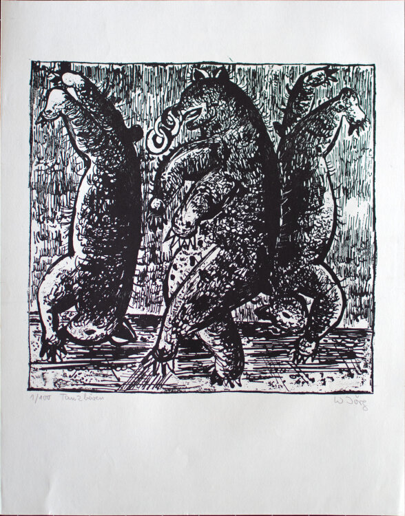 Wolfgang Jörg - Tanzbären - Ende 1900 - Metallgrafik