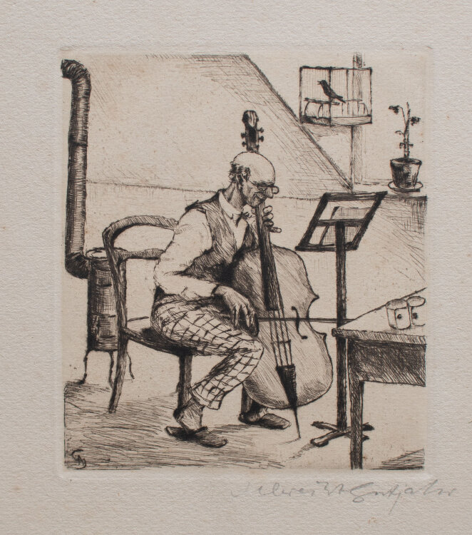 Albrecht Gutjahr - Cellist - o.J. - Radierung