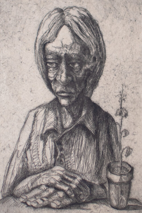 Karnig Nalbandian - Frauenbildniss mit Pflanze - um 1940...