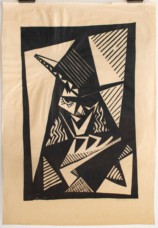 Paul Herrmann - Abstahiertes Gesicht - 1949 - Holzschnitt