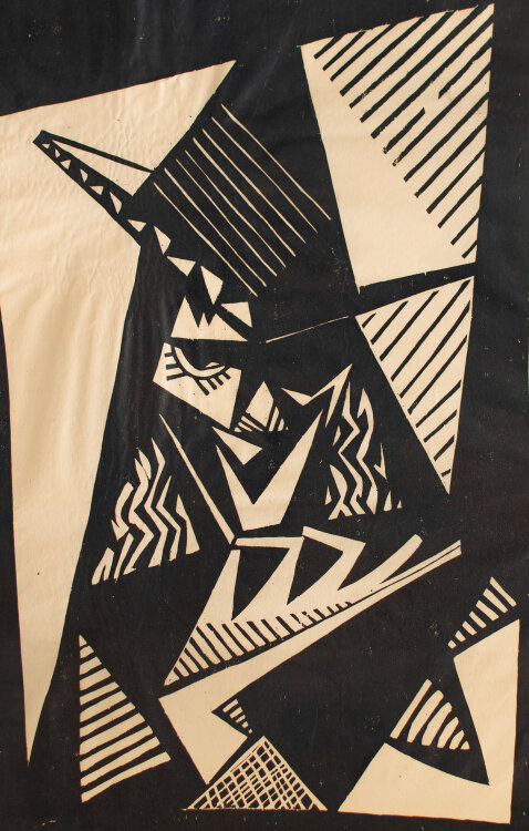 Paul Herrmann - Abstahiertes Gesicht - 1949 - Holzschnitt