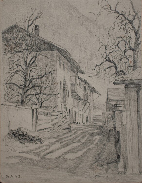 Wilhelm Danz - o. T. (Schönachhof?) - Bleistiftzeichnung - 1942