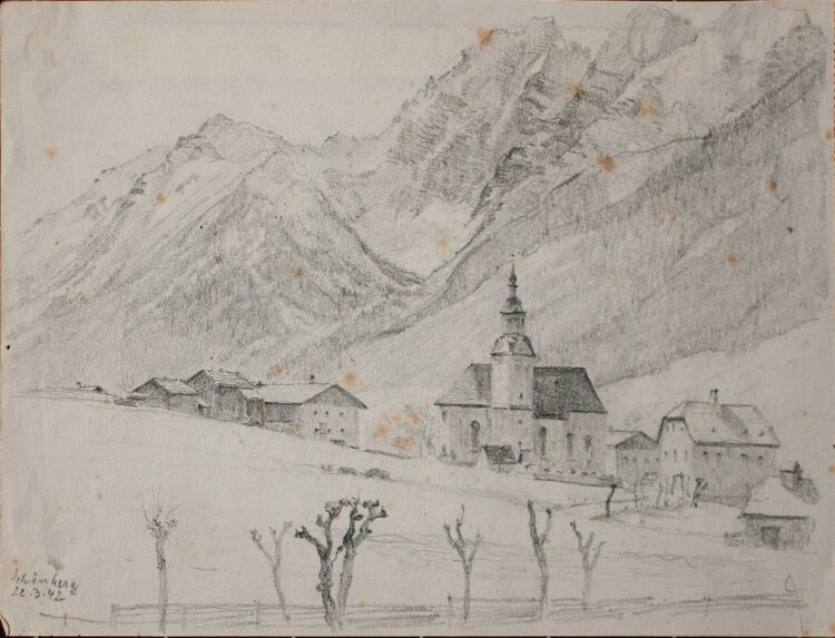 Wilhelm Danz - Schönberg (Stubaital) - Bleistiftzeichnung - 1942