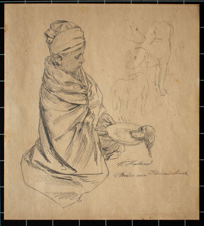 Walter Heyland - Studie zum Knabe mit Hund - um 1900 -...