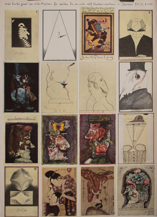 Horst Janssen - Vier hoch zwei Postkartenbogen - 1972 - Offsetdruck