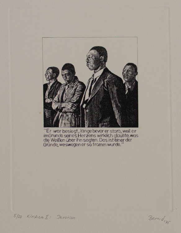 Signiert Bernd - Illustration zu James Baldwin, Kirchen II: Devotion - 1975 - Radierung