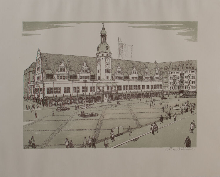 Max Schnabel - Marktplatz Leipzig - 1978 - Farblithografie