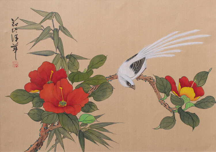 unbekannt - Vogel auf einem Hibiskuszweig - o.J. - Aquarell