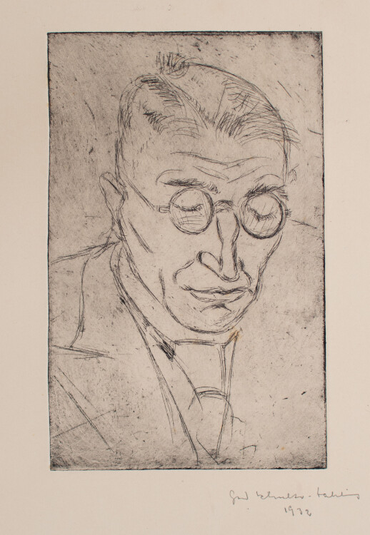 Gerhard Schulte-Dahling - Porträt eines Mannes mit Brille - 1932 - Farbradierung