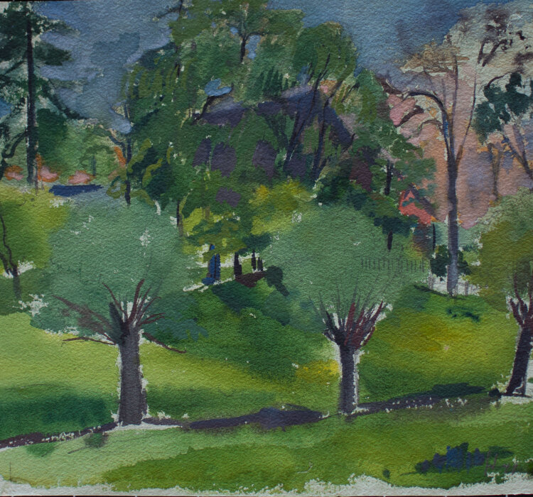 Gerhard Schulte-Dahling - Landschaft mit Bach und Weiden - 1948 - Aquarell
