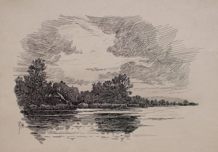 Robert Heinrich - Landschaft mit See - o.J. - Tusche