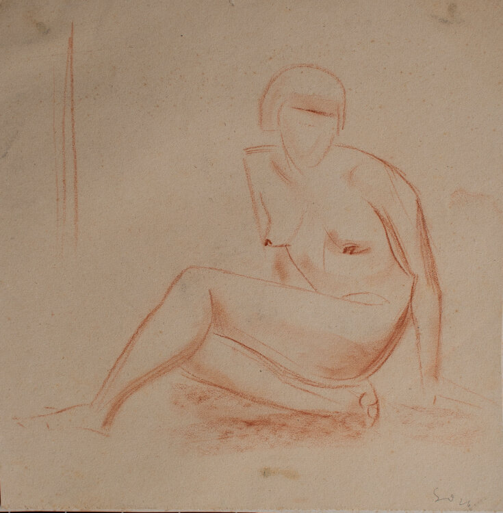 Gerhard Schulte-Dahling - Sitzender Frauenakt - 1926 - Kreidezeichnung