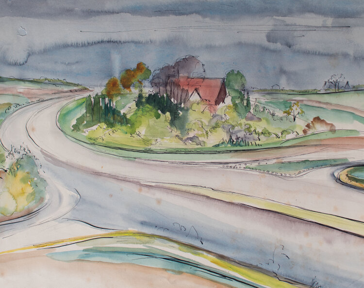 Gerhard Schulte-Dahling - Landschaft mit Landstraße - o.J. - Aquarell