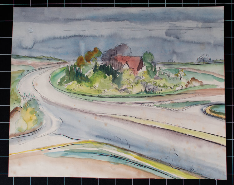 Gerhard Schulte-Dahling - Landschaft mit Landstraße - o.J. - Aquarell