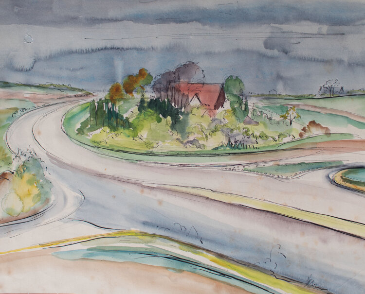 Gerhard Schulte-Dahling - Landschaft mit Landstraße - o.J. - Aquarell