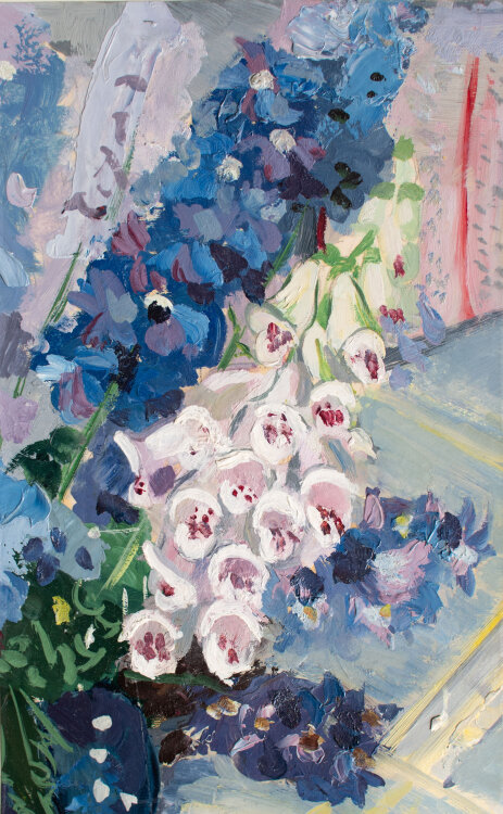 Gerhard Schulte-Dahling - Blumenstillleben mit Glockenblumen - o.J. - Öl auf Papier